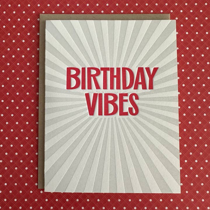 Birthday Vibes - letterpress card for wholesale by Lucky Bee Press