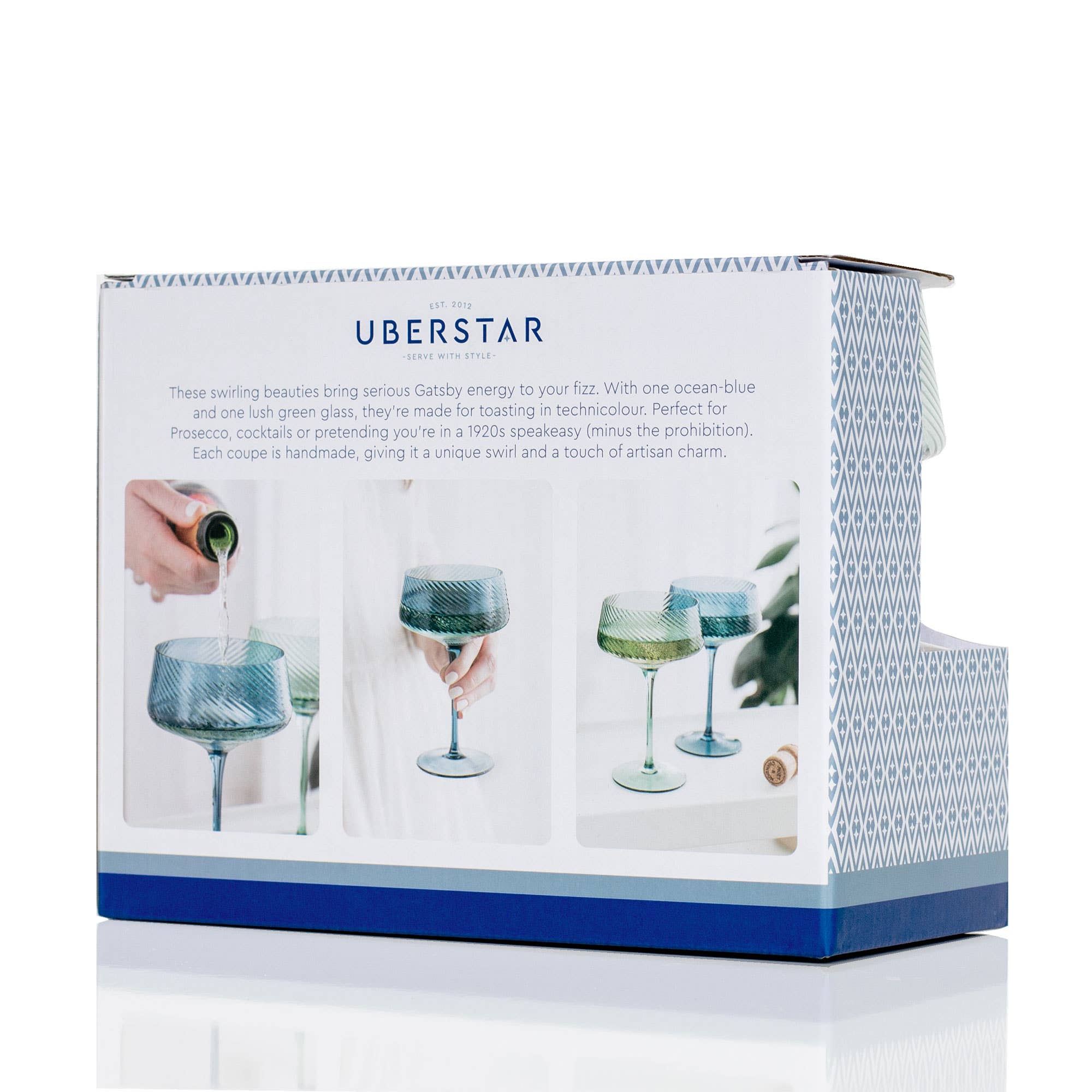 UBERSTAR – wholesale Champagne flute – Twist Champagne Coupe Glasses - Set of 2 Blue/Green7