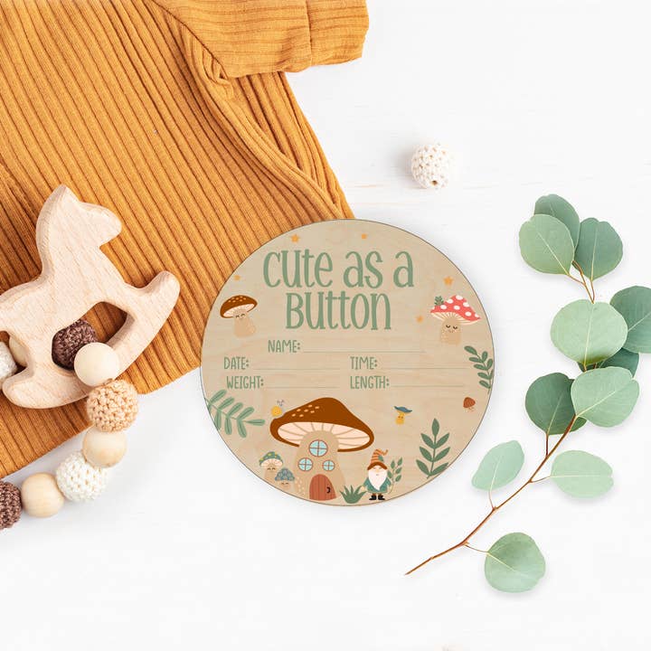 Teele and Co. - Wholesale Milestone Art/Keepsake - Kids & Baby - Cute As A Button Baby Birth Stat Sign