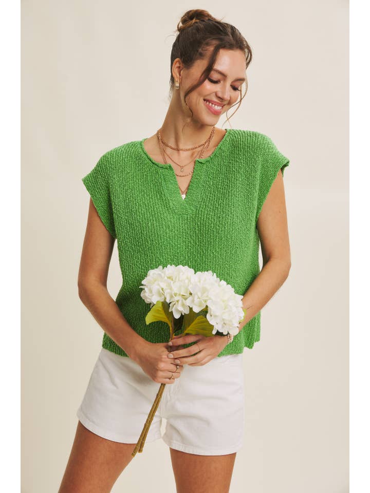 in february - Wholesale Knit Sweater - Women's - RELAXED FIT SLUB KNIT SWEATER TOP WITH SPLIT NECK24