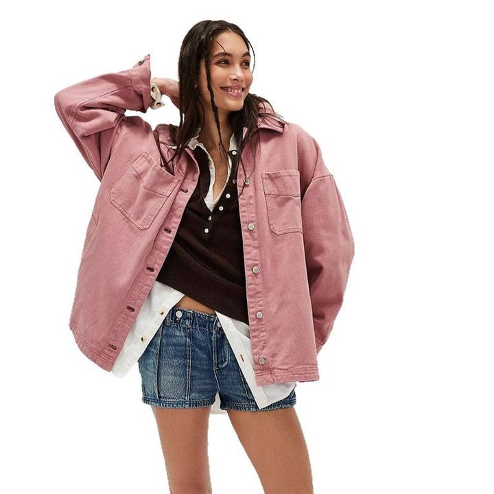 Casual Denim Jacket With Side Slits And Pockets for wholesale by kycozy