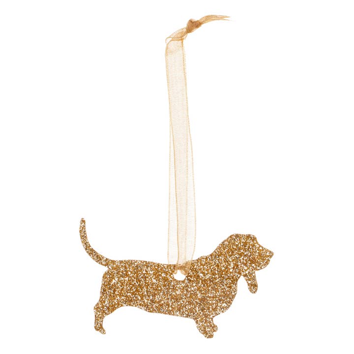 Glitter Basset Hound Christmas Decoration for wholesale by Pet Mirrors