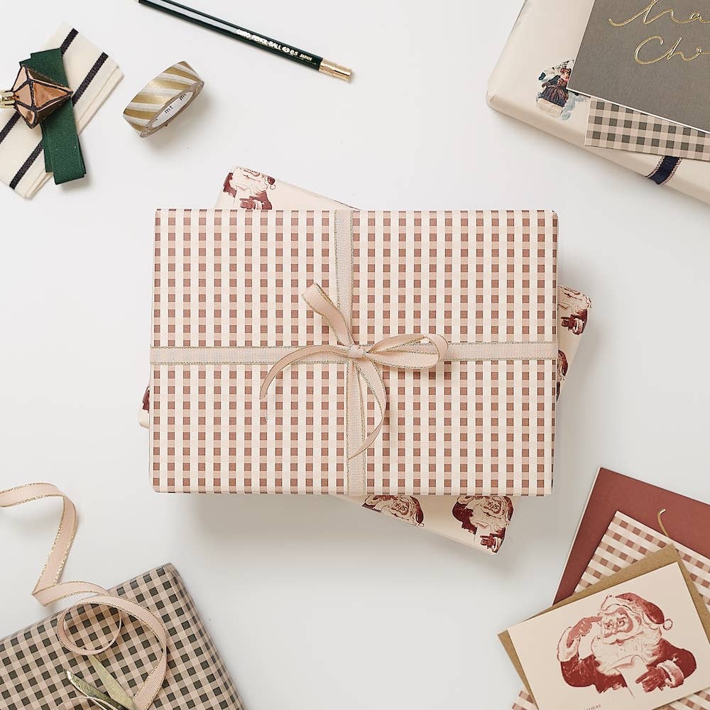 Katie Leamon - Wholesale Flat Wrap - Christmas Rose Gingham Wrapping Paper2
