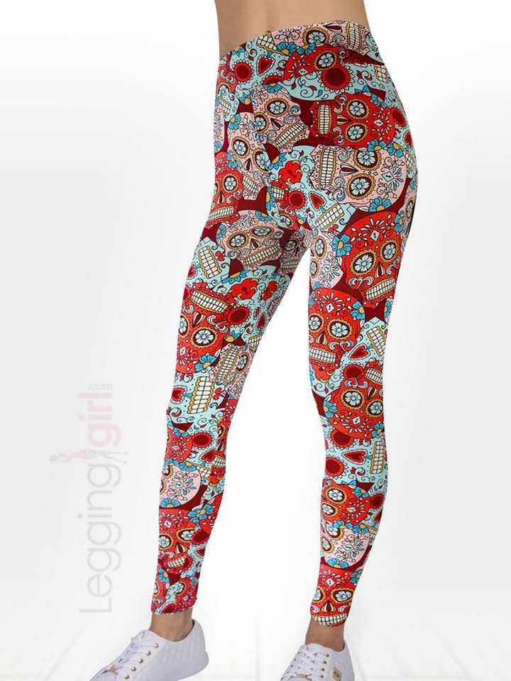 Skrämmande och Fancy - skalle Wide Band tryckta Leggings för wholesale av LeggingGirl.com