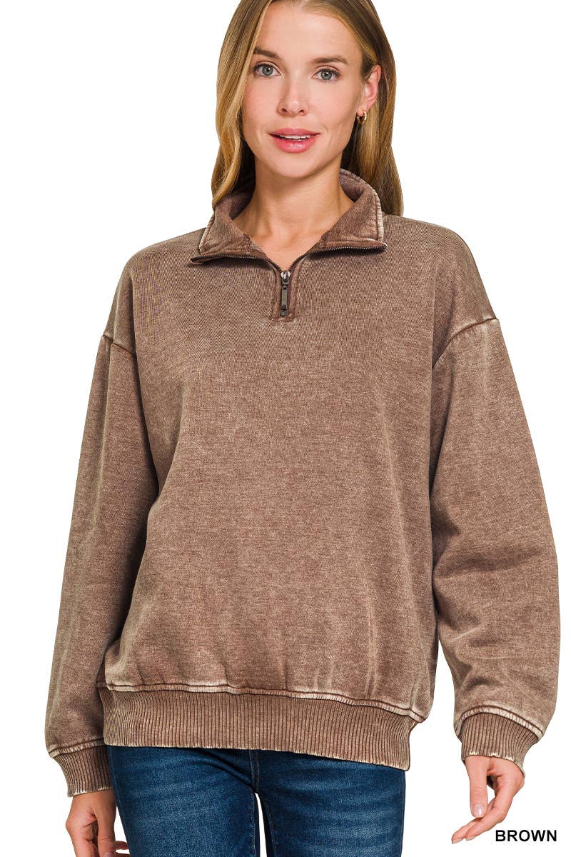 42POPS - Wholesale Sweatshirt - Women's - ,..0810 Acid Wash Fleece Half Zip Pullover SI-2674810