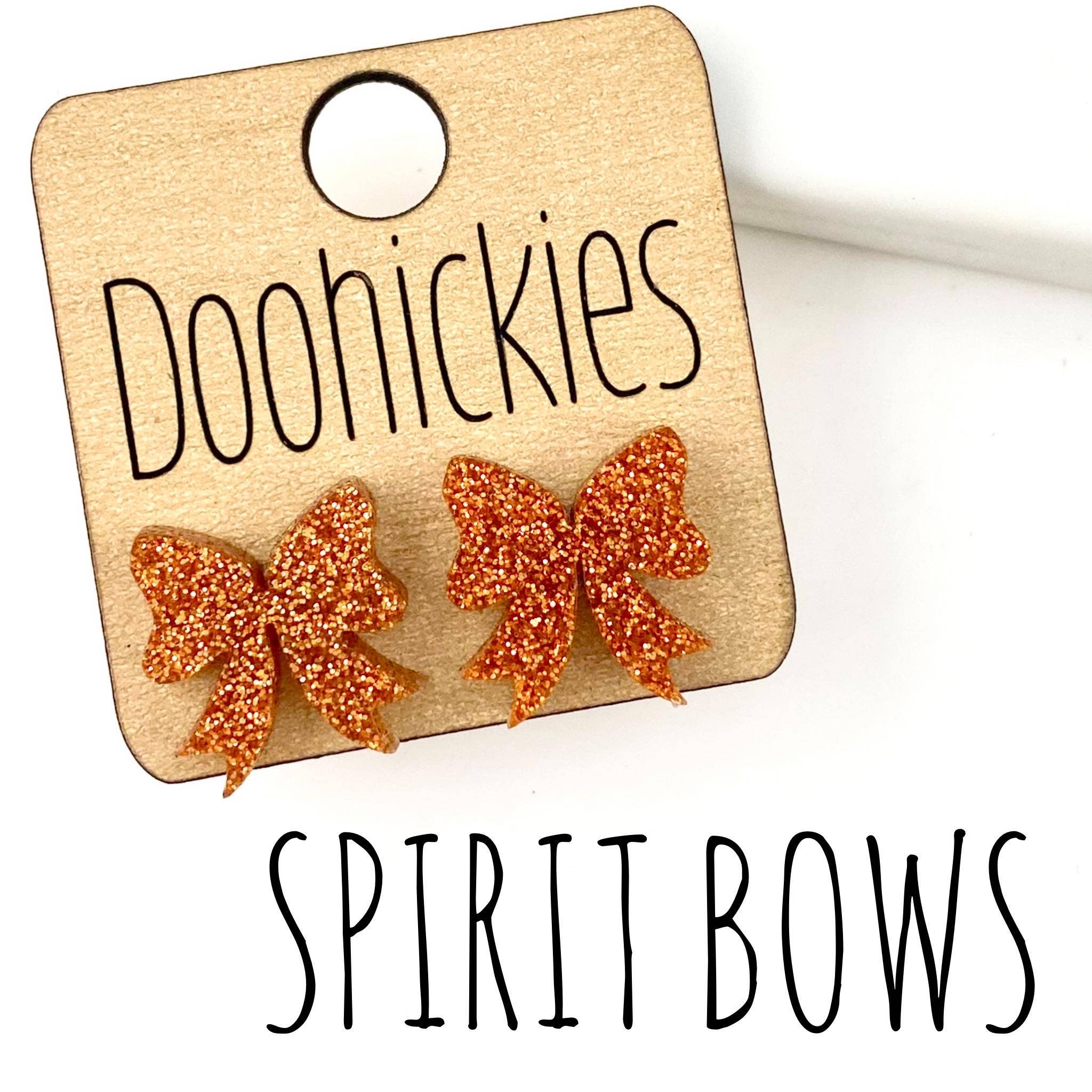 Doohickies - Wholesale Stud/Post Earrings - 15mm School Spirit Glitter Bow Studs - Custom Spirit Earrings - 9 Color Options10