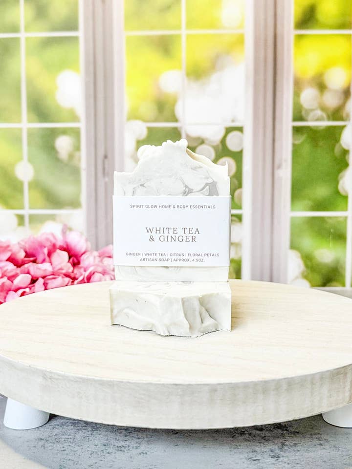 White Tea & Ginger - Handcrafted Artisan Soap Bar for wholesale by Spirit Glow Home & Body Essentials