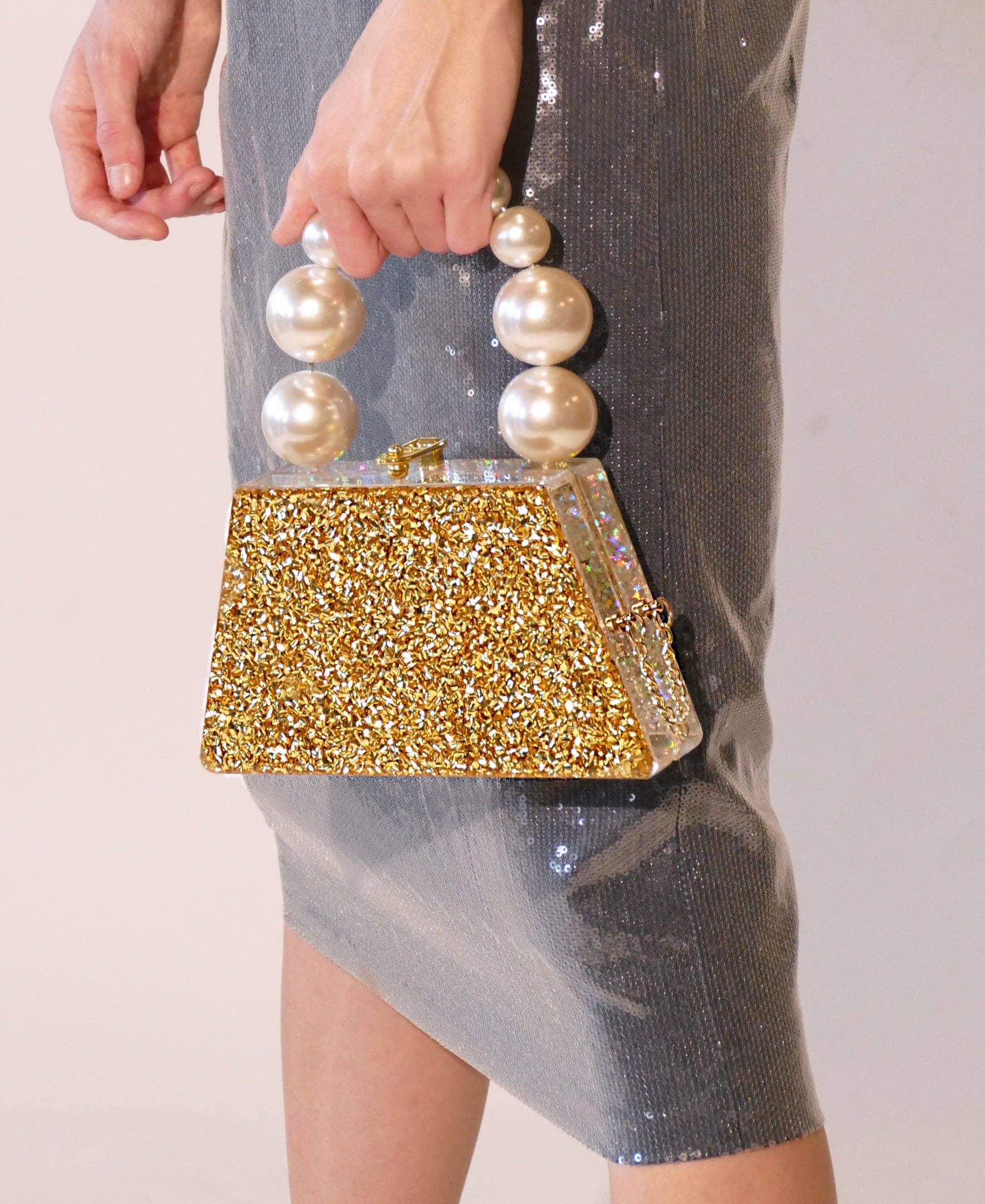 Milanblocks LLC - Vendita all'ingrosso Pochette - Donna - Pochette in Acrilico con Manico Superiore Forever Love Glitter7