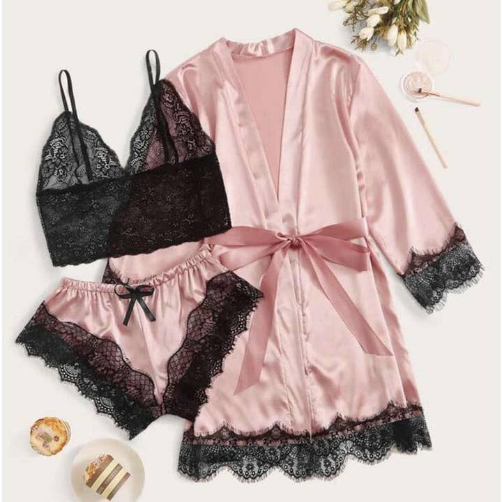 SALINA TRADING INC - Wholesale Sleepwear set – Women's - Women Elegant Sexy Lace Satin Pajamas Set3