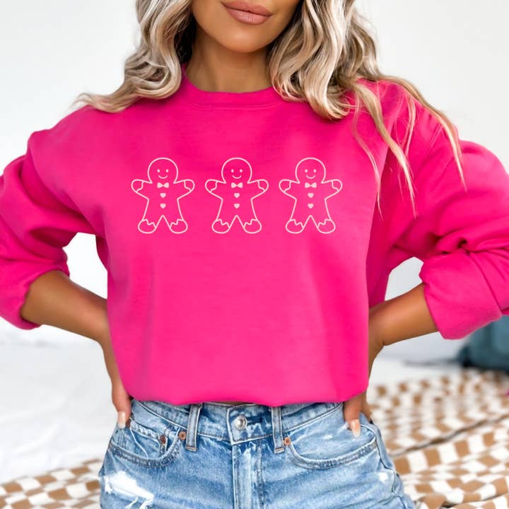 Gingerbread Man Pink Sweatshirt for wholesale by Lush Designs
