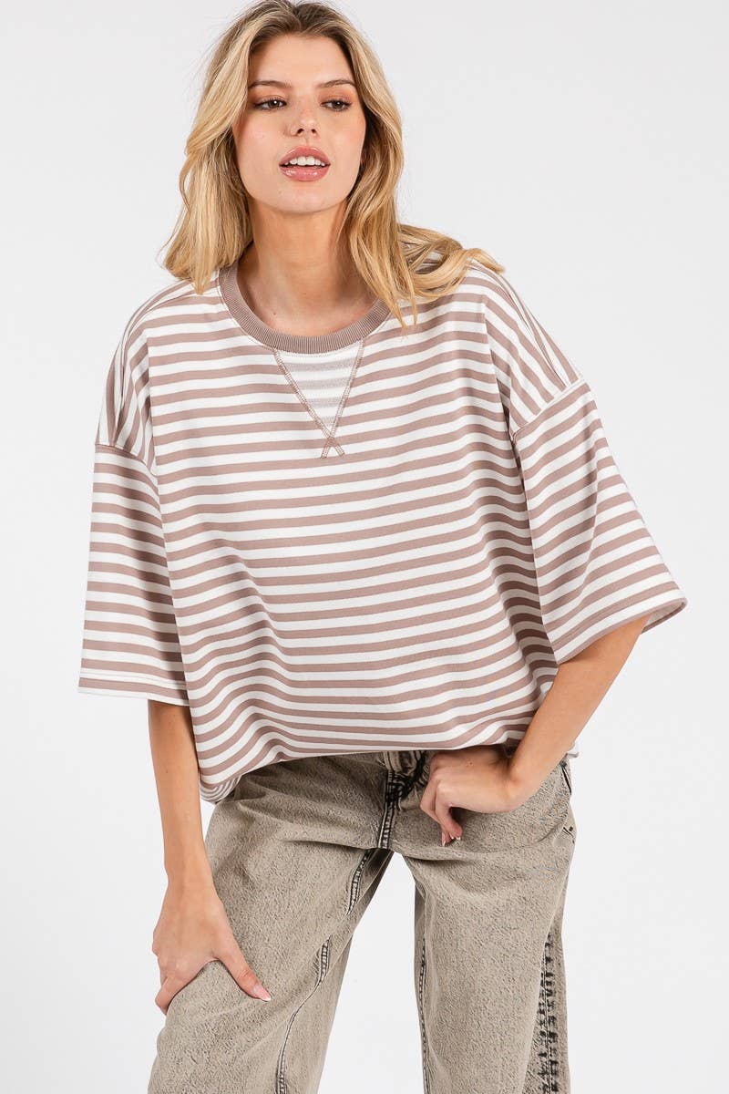 Sewn and Seen - Wholesale Tunic - Women's - STRIPED OVERSIZED SHORT SLEEVE TOP 44