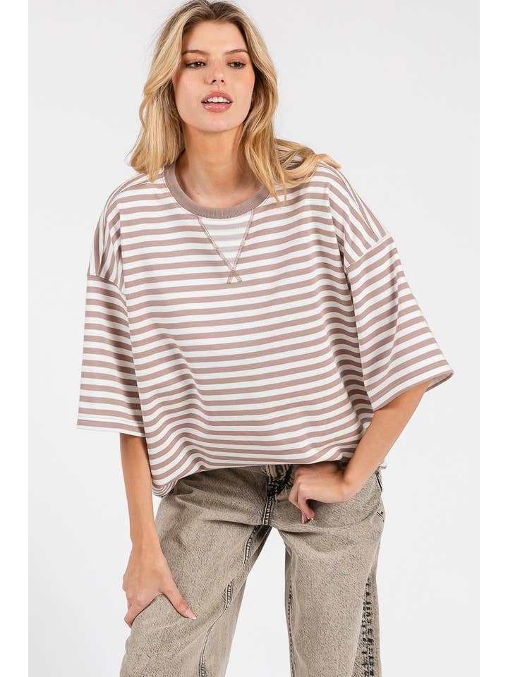 Sewn and Seen - Wholesale Tunic - Women's - STRIPED OVERSIZED SHORT SLEEVE TOP 44