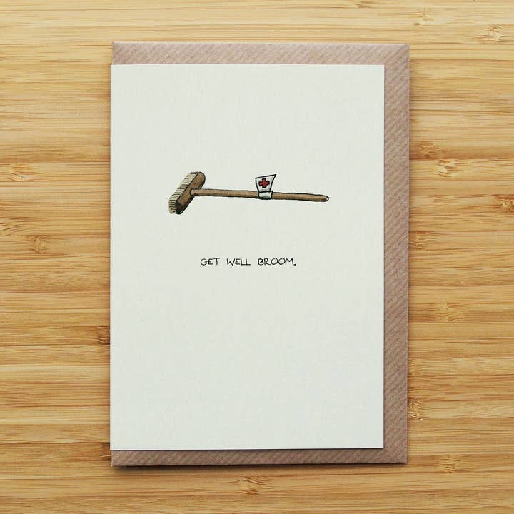 RossJDesigns – wholesale Get well card – Get Well Broom Card - Funny Get Well Soon - Recycled Card