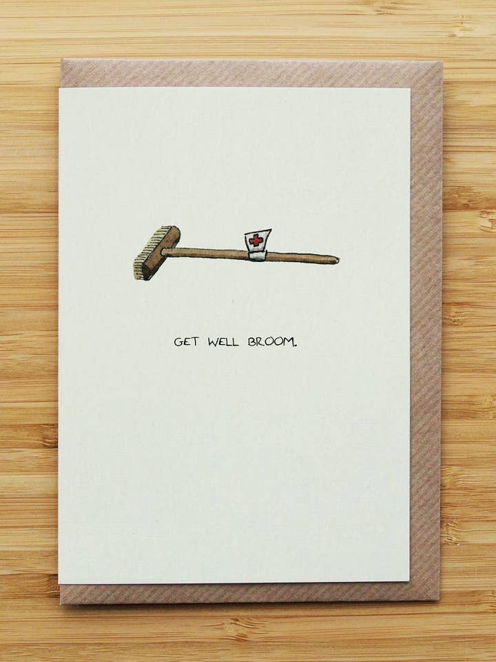 Cartão de Melhoras Vassoura - Engraçado As Melhoras - Cartão Reciclado por atacado de RossJDesigns