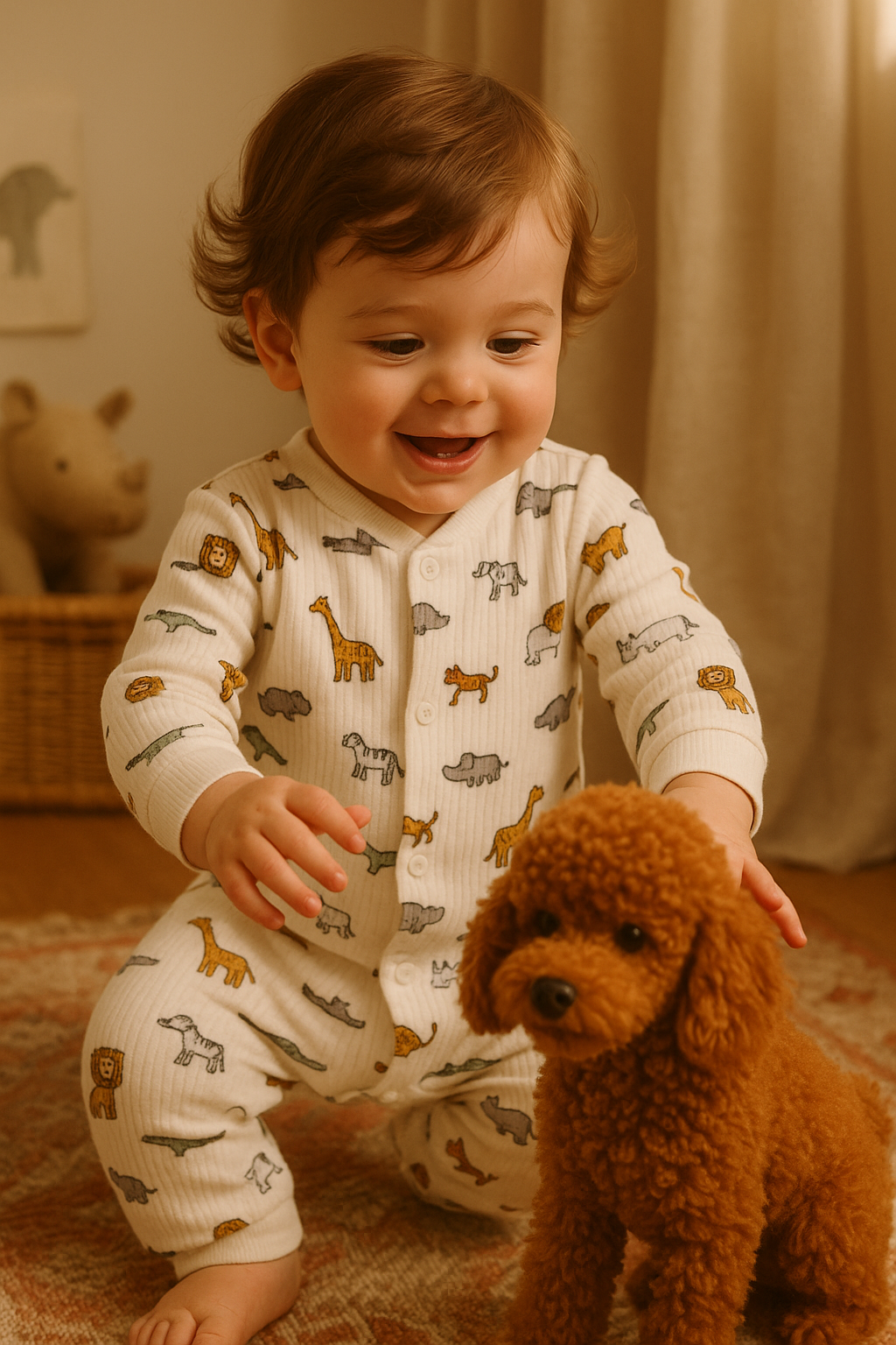 Himmelberg Baby - Venta al por mayor Peto - Bebés - Pijama unisex de algodón orgánico con estampado safari bestseller1