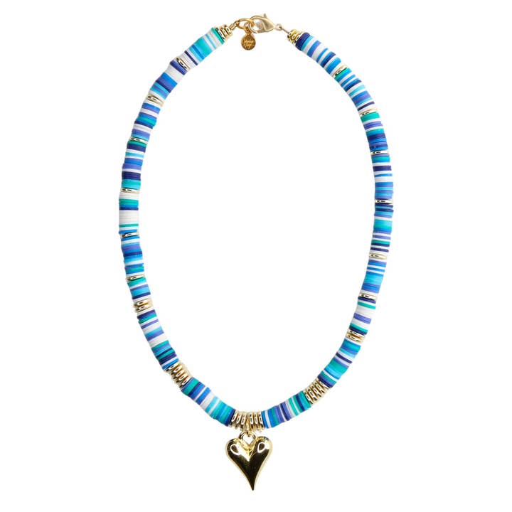 Melon Necklace in Blues with Heart for wholesale by Catherine Page Jewelry