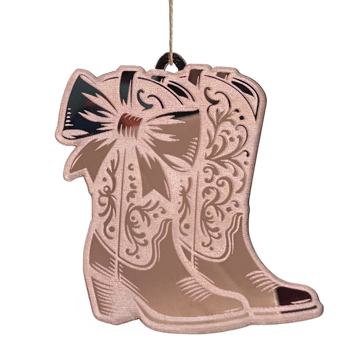 Art by Sharell - Wholesale Ornament Set - Mirrored Cowgirl Boots Ornament, Western Christmas Ornament