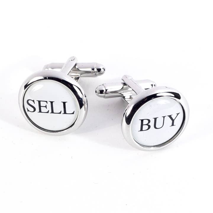 Rhodium "Buy & Sell" Cufflinks for wholesale by BeyBerk International