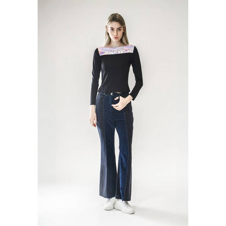 White/Black Tech PINK Logo Off-Shoulder Top for wholesale by VUDECO