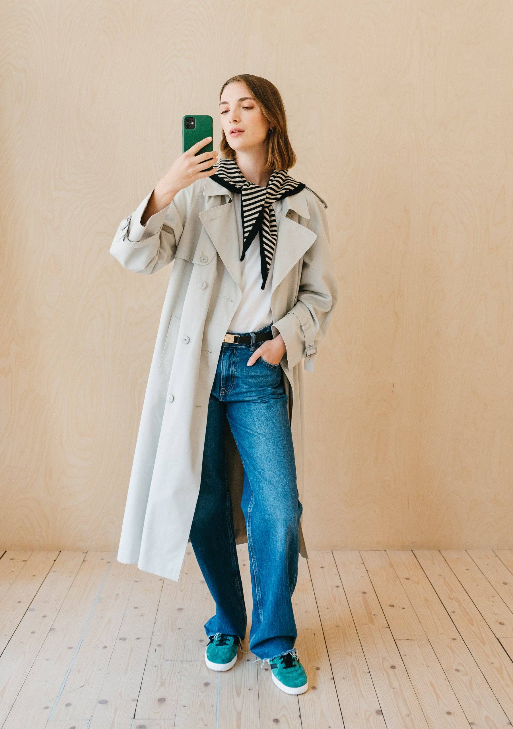 TBCo - Wholesale Scarf - Women's - Merino Triangle Scarf in Black Stripe2