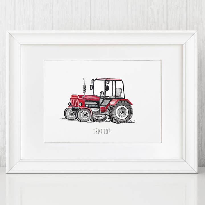 Watercolour tractor children's wall print for wholesale by Katie Hipwell Design