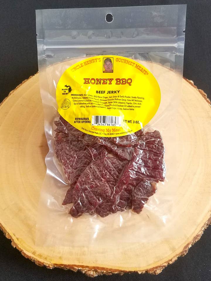Honey BBQ Beef Jerky for wholesale by uncle henrys gourmet meats