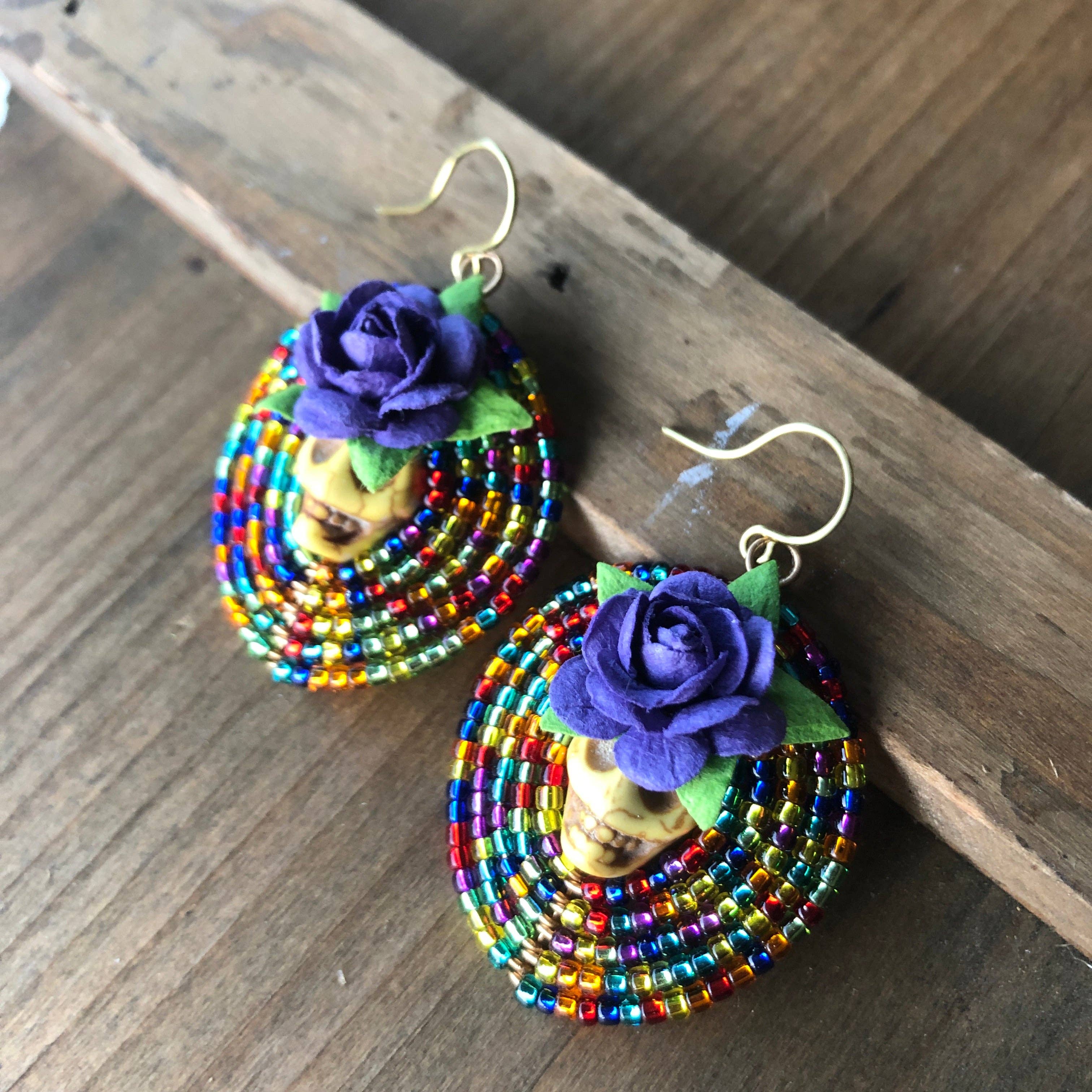 MorninGloria's - Wholesale Dangle Earrings - Large Dia De Los Muertos Beaded Earrings0