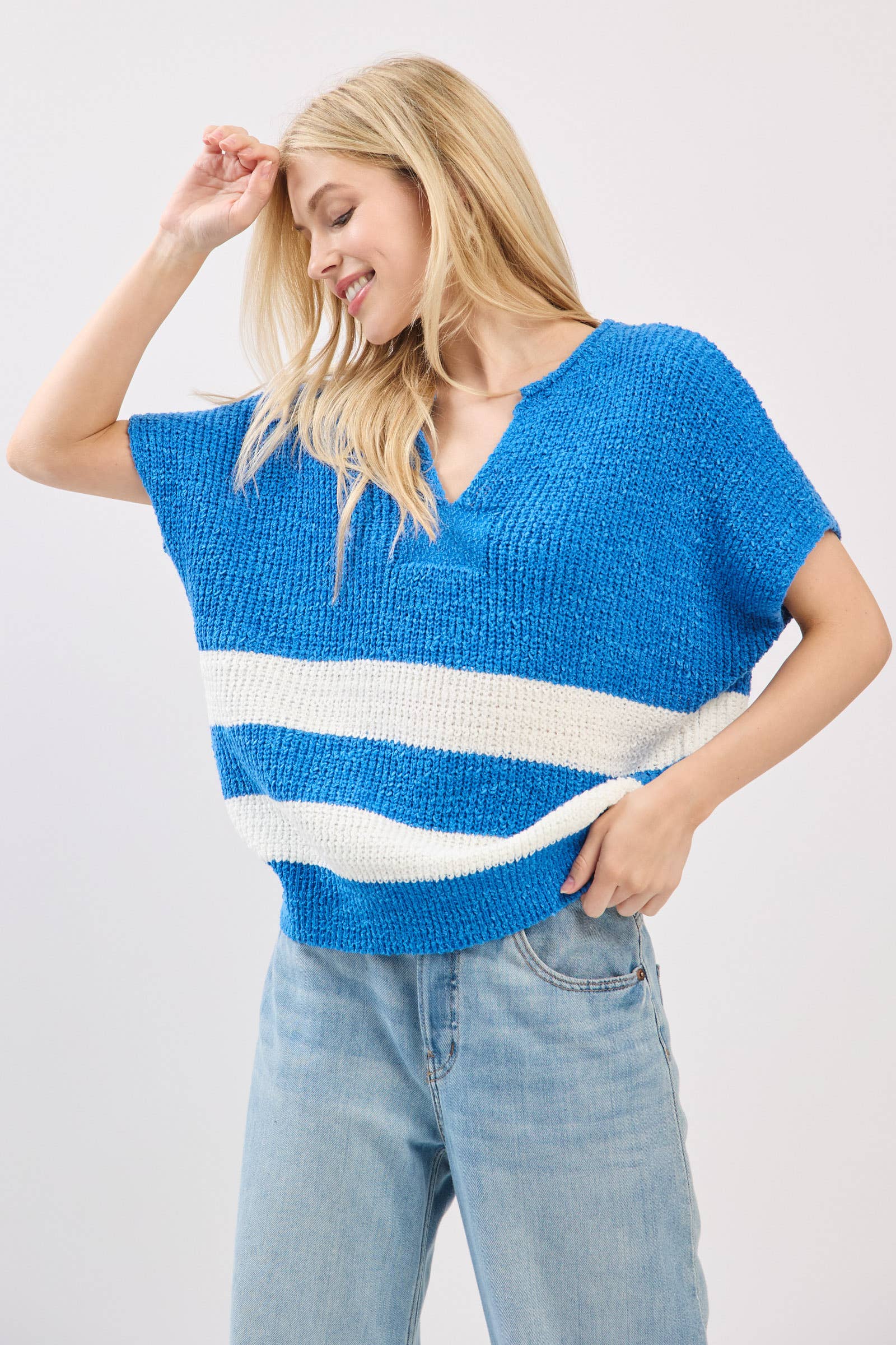 Sewn and Seen - Wholesale Knit Sweater - Women's - Stripe Knit Sleeveless Sweater11