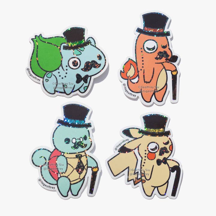 Gentlemon 1 Holographic Glitter Stickers for wholesale by Geoffrey Siu Art LLC