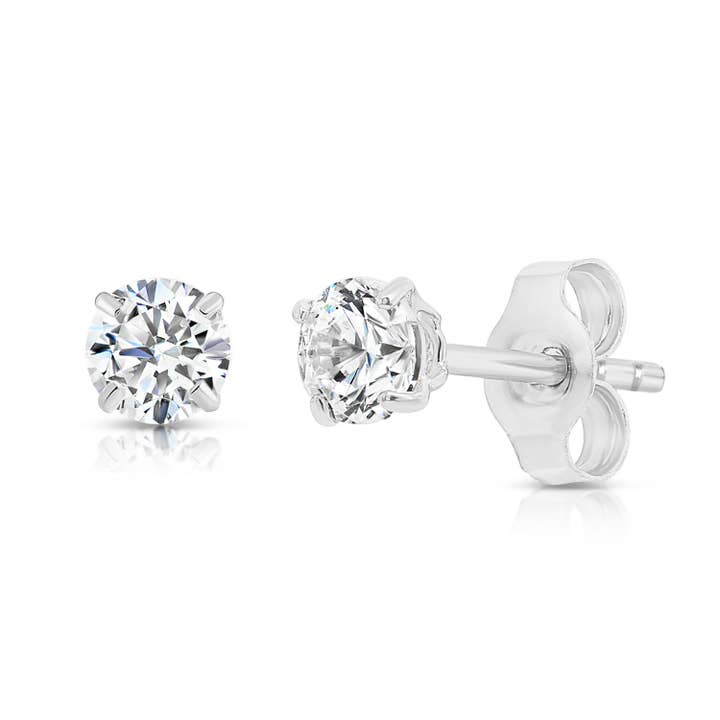 14K Solid White Gold CZ Stud Earring with Secure Push-Back for wholesale by NY Gold & Silver Trading Inc.