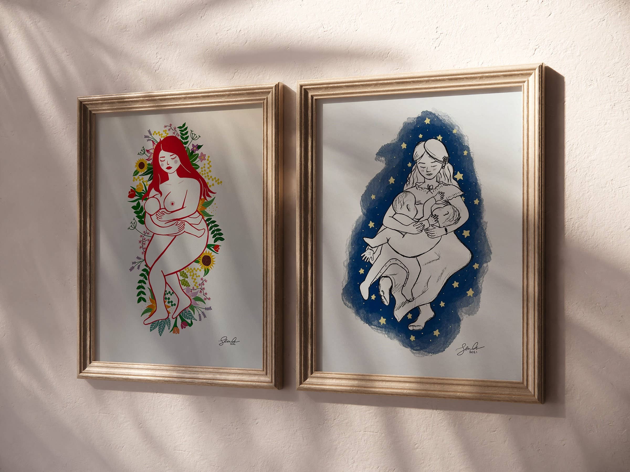 Georgina Doodles – wholesale Art print – Tandem Breastfeeding Art Print | Motherhood & Normalization1