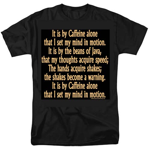 Caffeine Mantra (Dune Parody) T-Shirt for wholesale by Pegasus Publishing