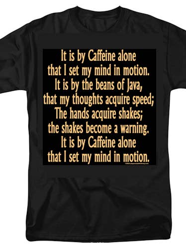 Pegasus Publishing - Venta al por mayor Camiseta estampada - Unisex - Camiseta Caffeine Mantra (Dune Parody)