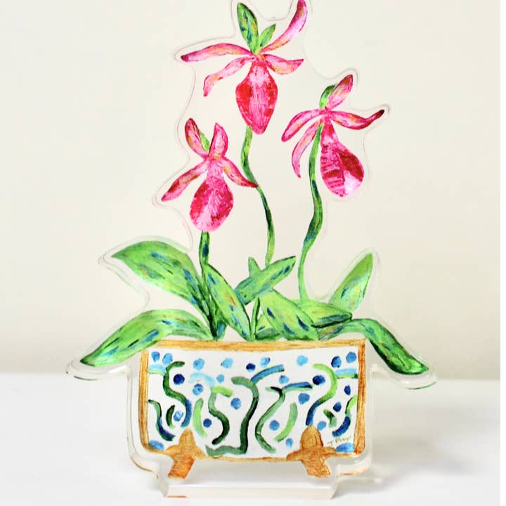 Jeanne Player Fine Art - Wholesale Decorative Tabletop Object - Lady Slippers Acrylic Art Block2