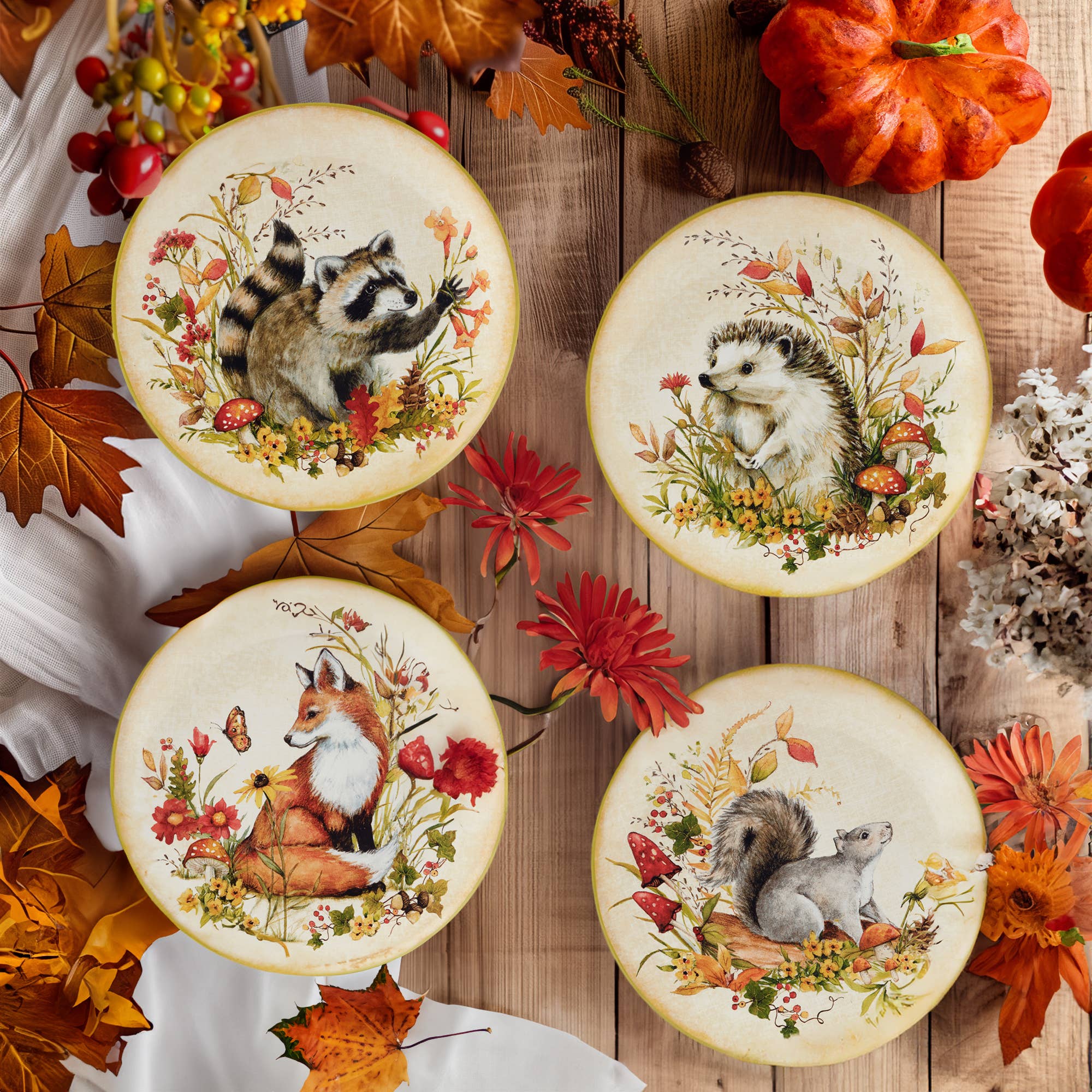 Certified International - Wholesale Appetizer Serveware - Woodland Critters Fall Dessert Plate 9in asst.0