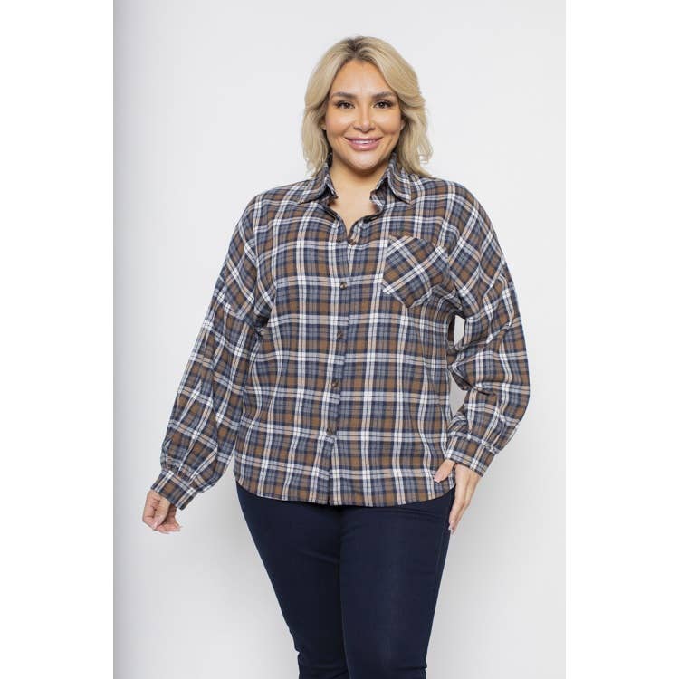 Curve Market – Engroshandel Skjorte med buttondown – til kvinder – PLUS STØRRELSE PLAID KNAP FORAN FLANNEL SKJORTE0