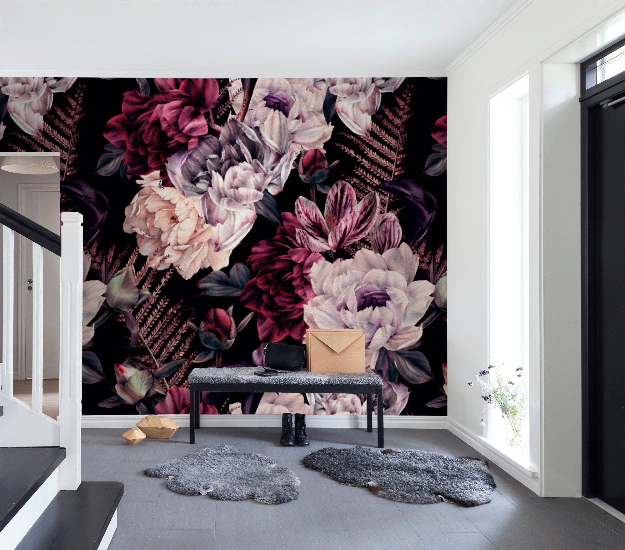 GK Home Decor - Wholesale Wallpaper - Dark Floral Watercolor Large Flowers Removable Wallpaper0