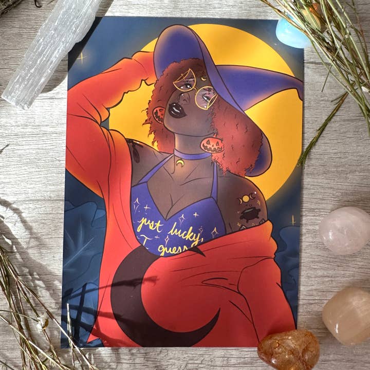 Just Lucky I Guess Witch Art Print - 8x10" and 5x7" for wholesale by Rainbow Coven Designs