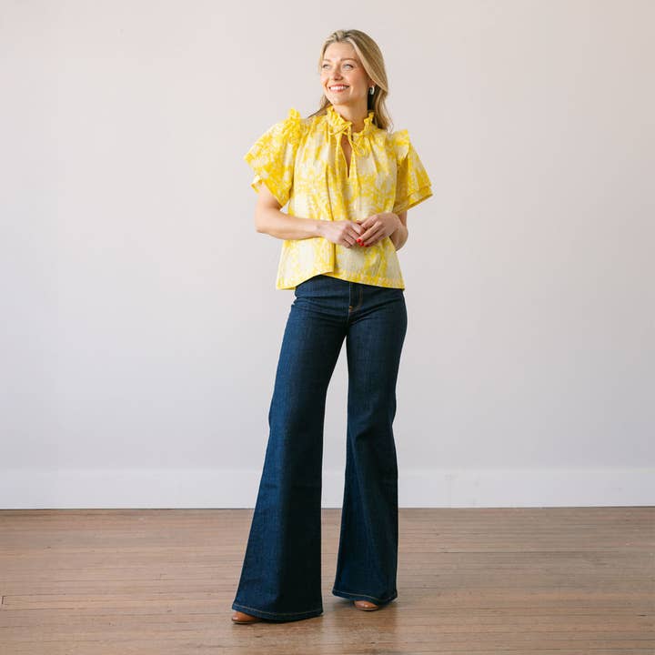 Sunshine Tienda - Wholesale Blouse - Women's - Citron Gilded Palm Gemma Top2