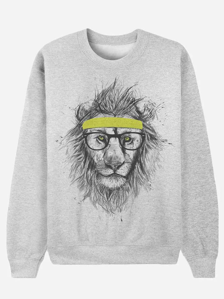 Felpa unisex Hipster Lion grigia Heather per la vendita all'ingrosso da parte di Wooop