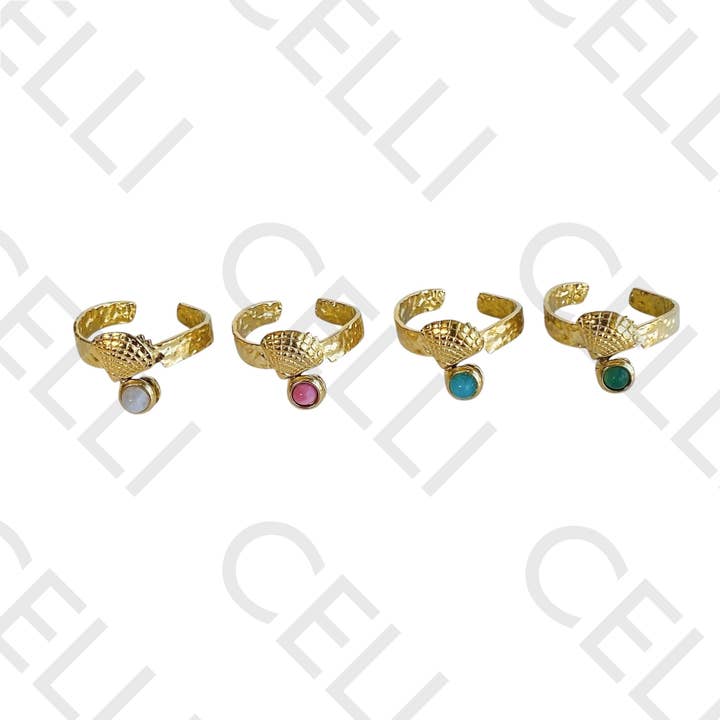 Steel Ring - shell and natural stone for wholesale by Celli Biju