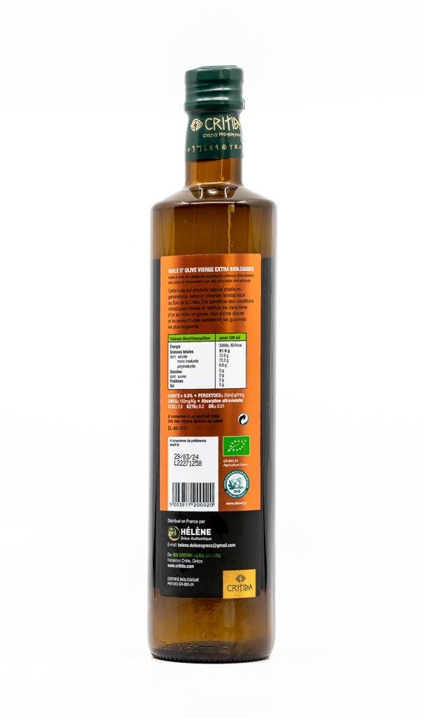 Helene Delices Grecs - Vendita all'ingrosso Olio d'oliva - Olio extravergine di oliva biologico Critida da Creta DOP Messara - 750 ml1