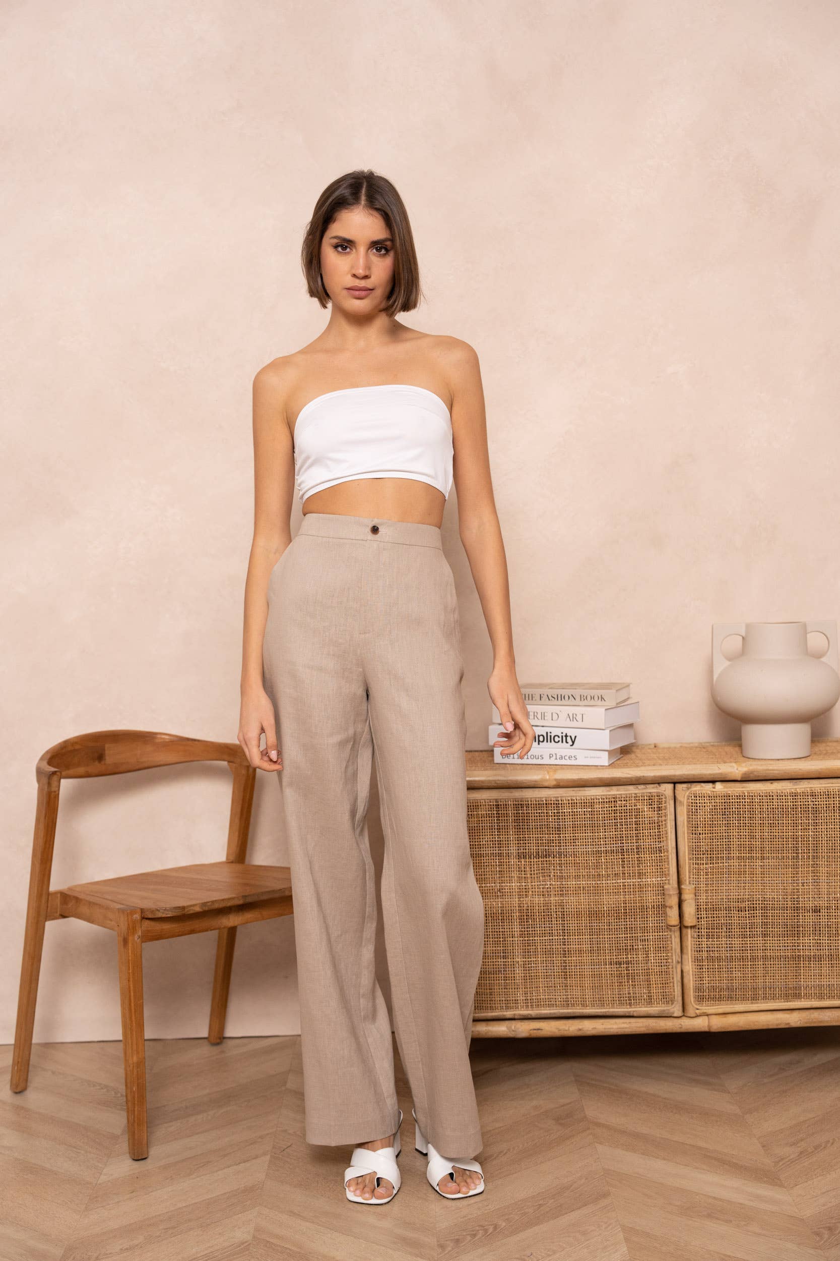 Attentif Paris - Wholesale Pants - Women's - [Linen] Plain straight trousers in premium quality linen14