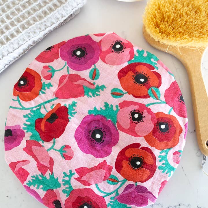 Allgifts Australia - Wholesale Showercap - Linen Shower Cap - Poppies