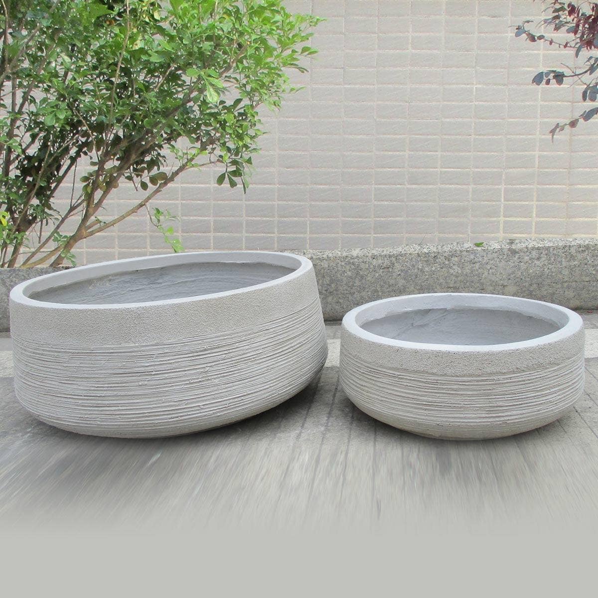 Idealist Lite Fibrestone Planters - Wholesale Plant Pot - IDEALIST Ribbed Light Concrete Bowl Planter12