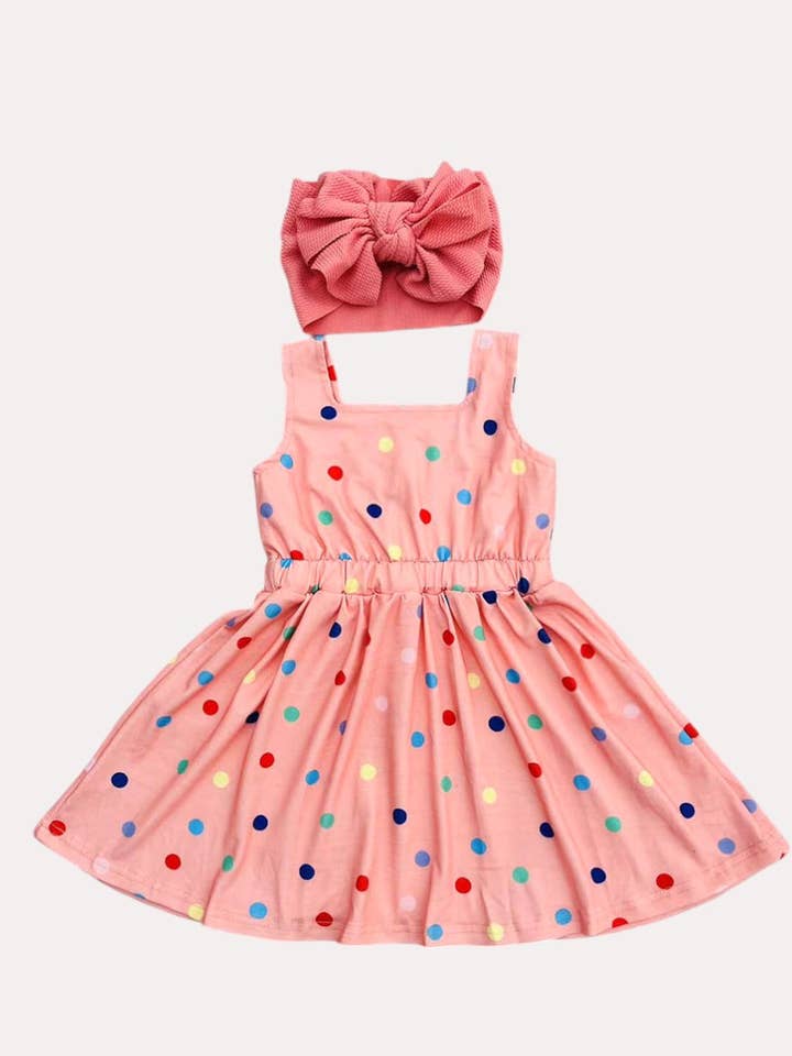 luluclothes - Wholesale Dress - Kids - Sequin rainbow & polka dot printed pink girls dress