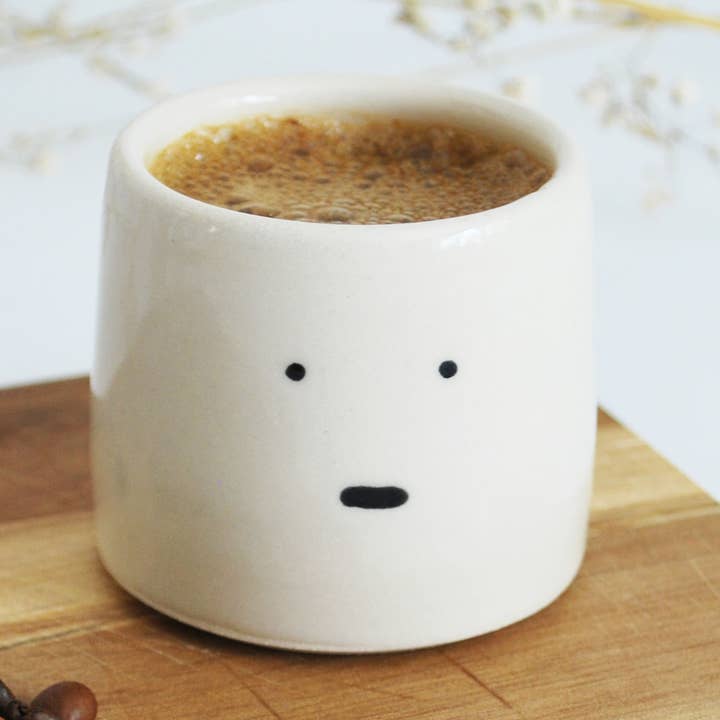 Espresso Cup - "Meh" Design, Handmade Ceramic for wholesale by Modern Pottery Shop