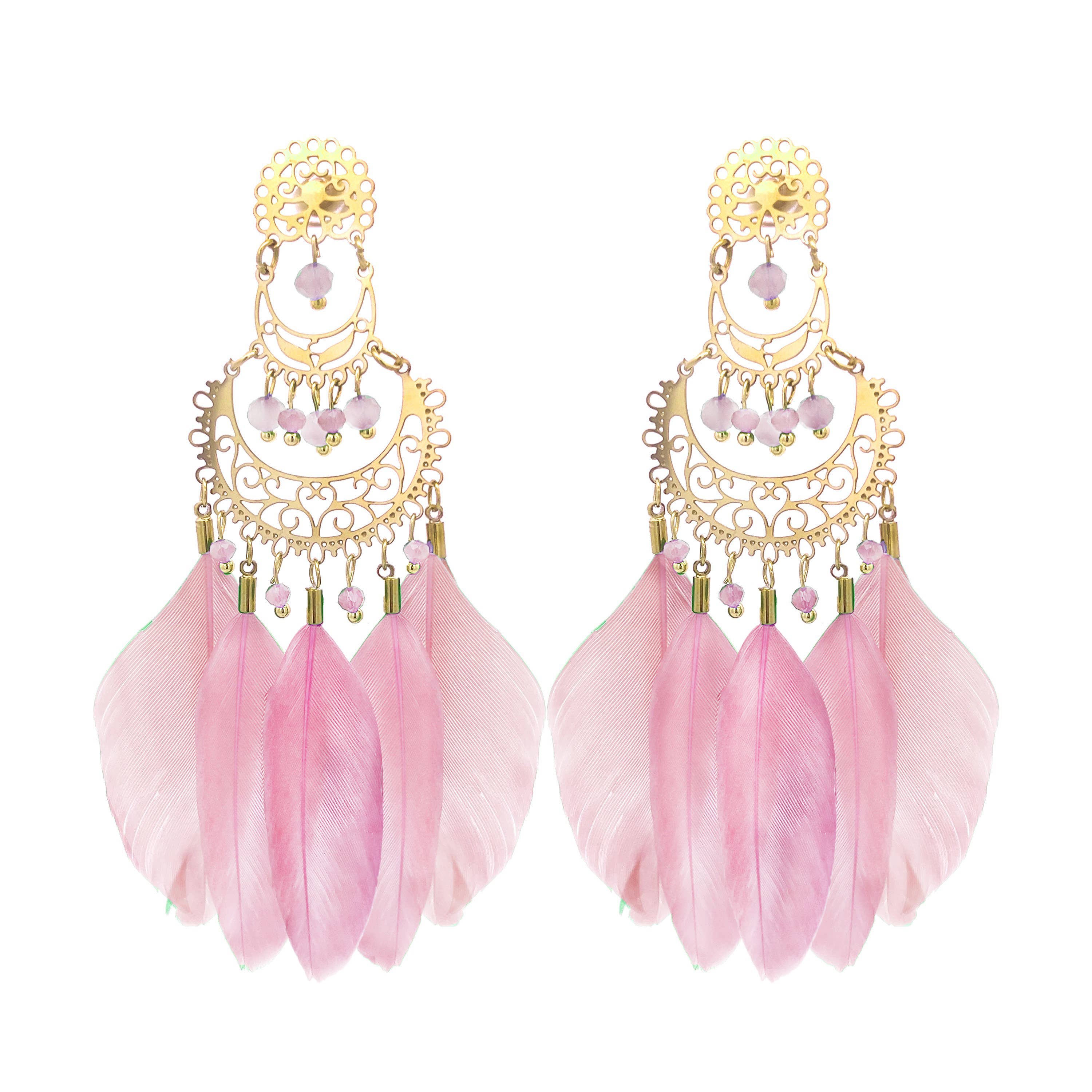 AMORINO SRL - Wholesale Hangende/ronde oorbellen - Oorbel met veren - YNK23100F1344