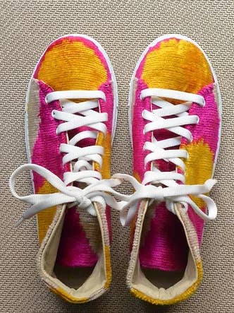 Velvet Ikat Hightop Sneakers - Pink Egg for wholesale by MIQISSA