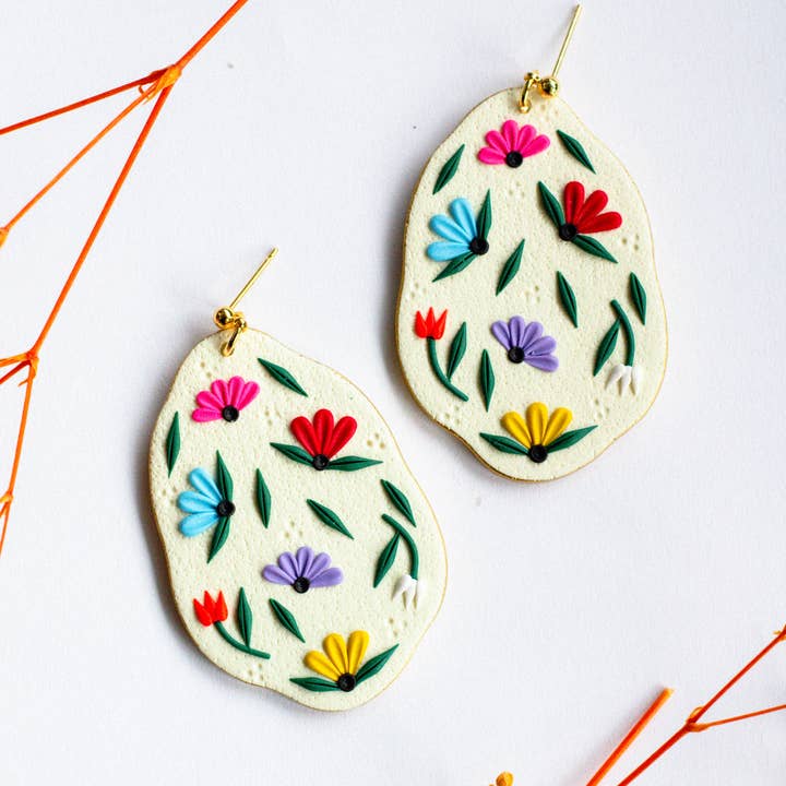 Slow Day Studios - Wholesale Dangle Earrings - Organic Spring Floral Oval Dangles